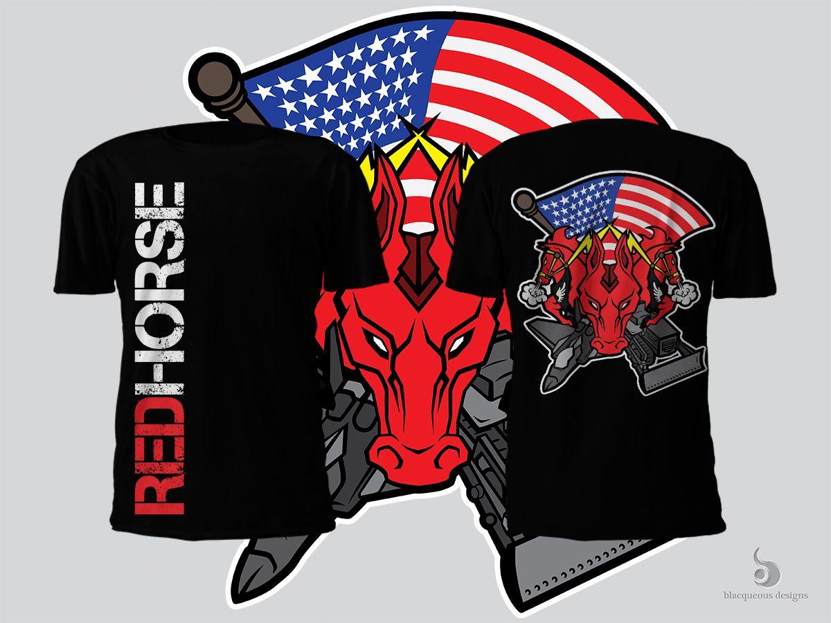 Red Horse Military Logo - Modern, Upmarket, Library T Shirt Design For Military Shirts By Earl