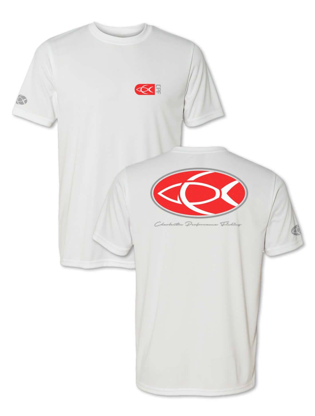 Red Oval with White a Logo - Oval Back Red Graphic White Short Sleeve Performance Fishing Shirt