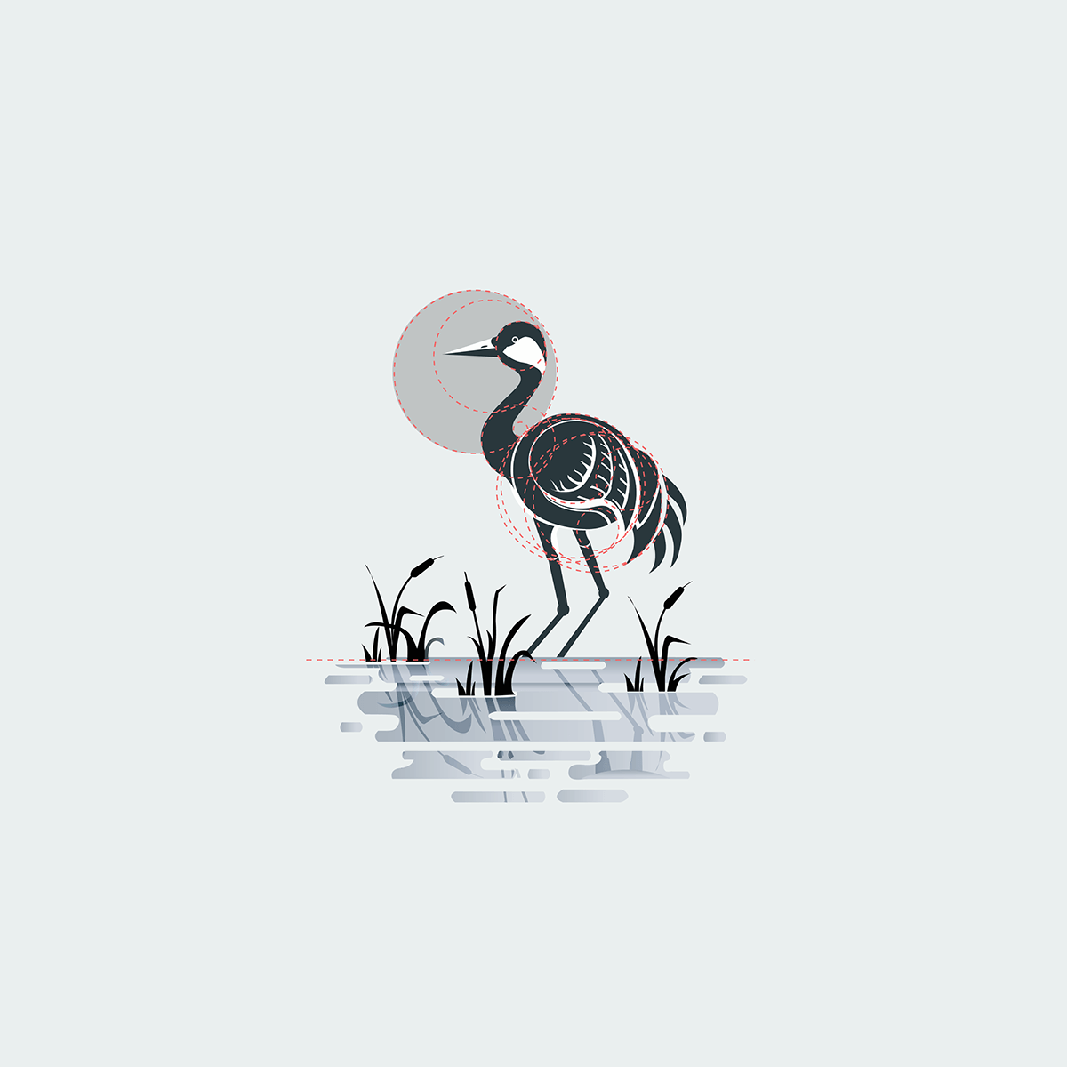 Red Crane Circle Logo - Crane Illustration - Personal Project on Behance