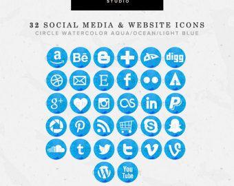 Light Blue Social Media Logo - Social Media Icons Blog Icons 32 Round/Circle Watercolor Red | Etsy
