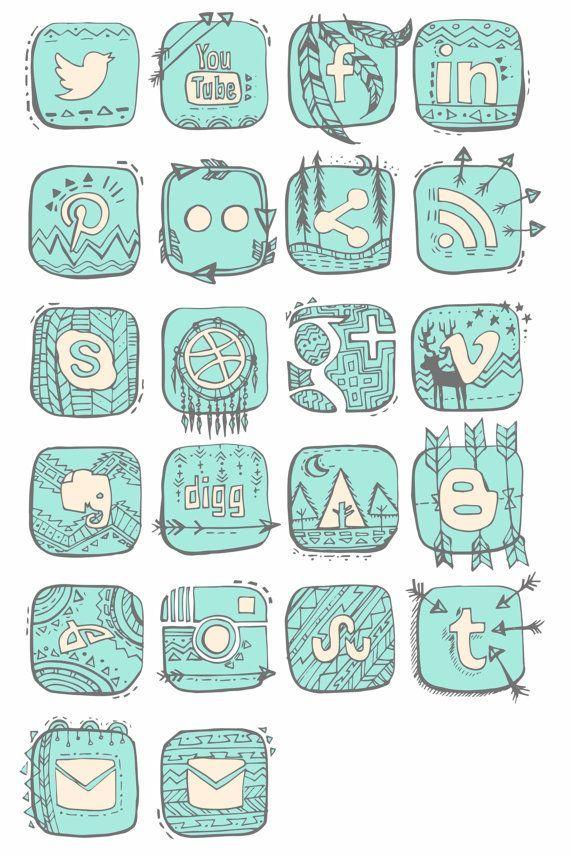 Light Blue Social Media Logo - Native American Hand Drawn Illustrated Social Media Icons - 3 colors ...
