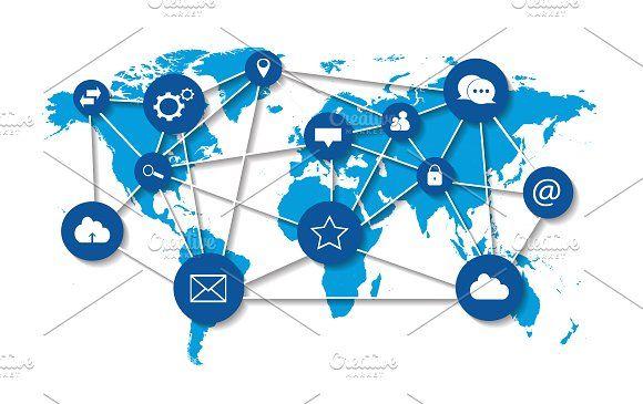 Light Blue Social Media Logo - World map with social media icons ~ Icons ~ Creative Market