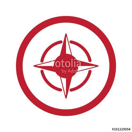 Red White Compass Logo - Flat red Compass Rose icon in circle on white