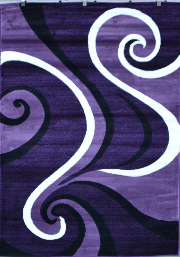Purple Swirls and White Logo - 0327 Purple Black White Modern Abstract Swirls Area Rug Carpet in ...