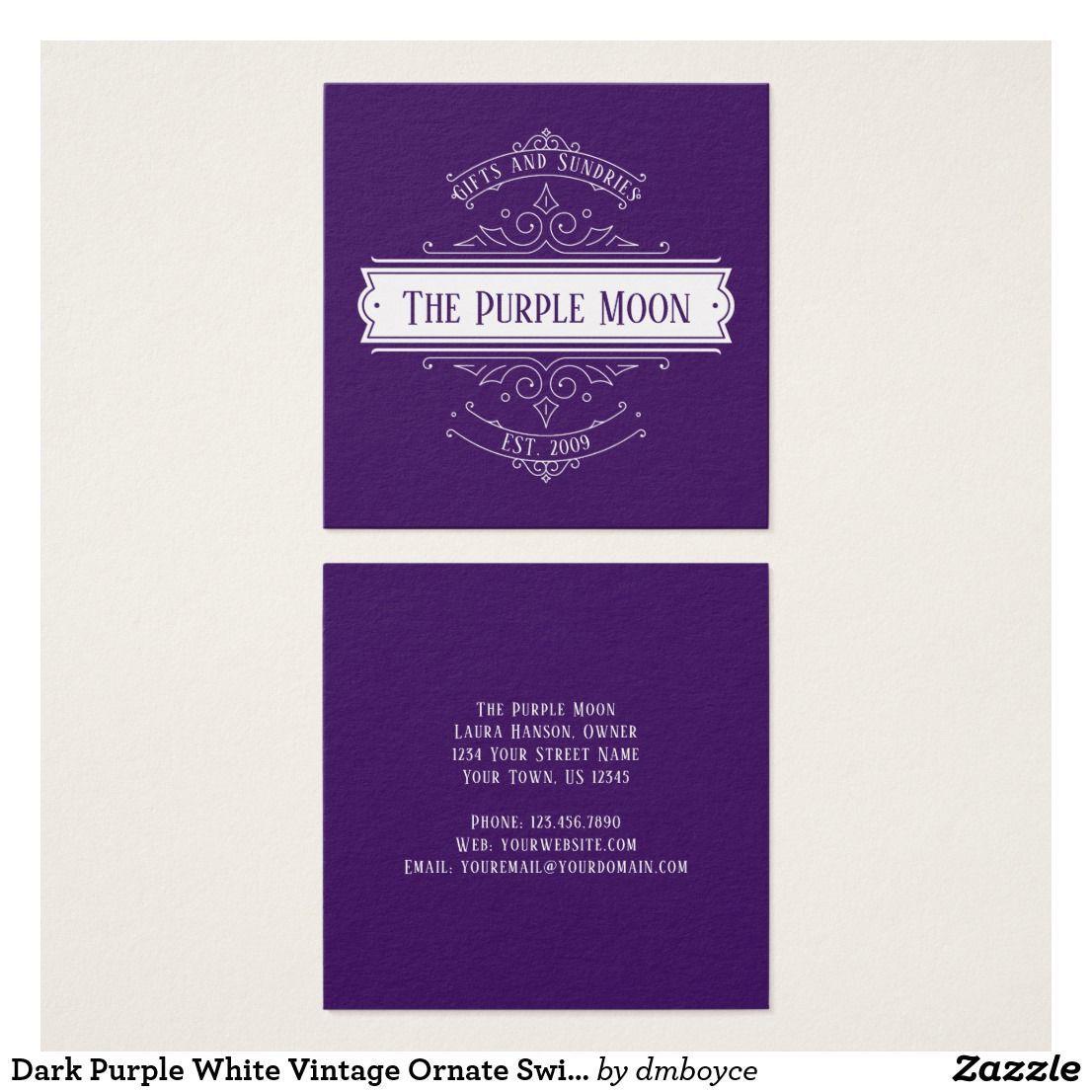 Purple Swirls and White Logo - Dark Purple White Vintage Ornate Swirls Square | Square Business ...