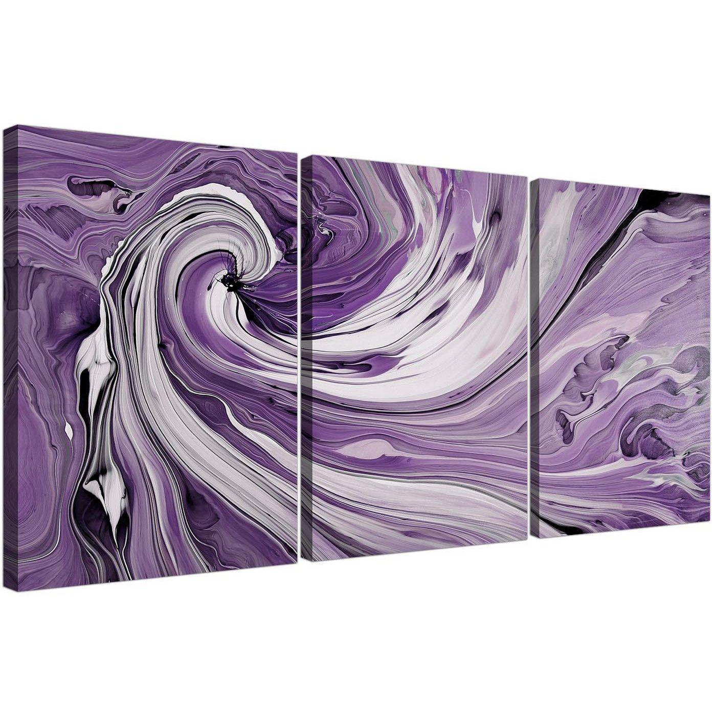 Purple Swirls and White Logo - Purple and White Spiral Swirl Abstract Set of 3