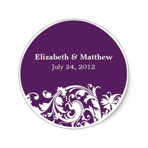 Purple Swirls and White Logo - Purple & White Flourish Swirl Wedding Favor Label. Purple Wedding
