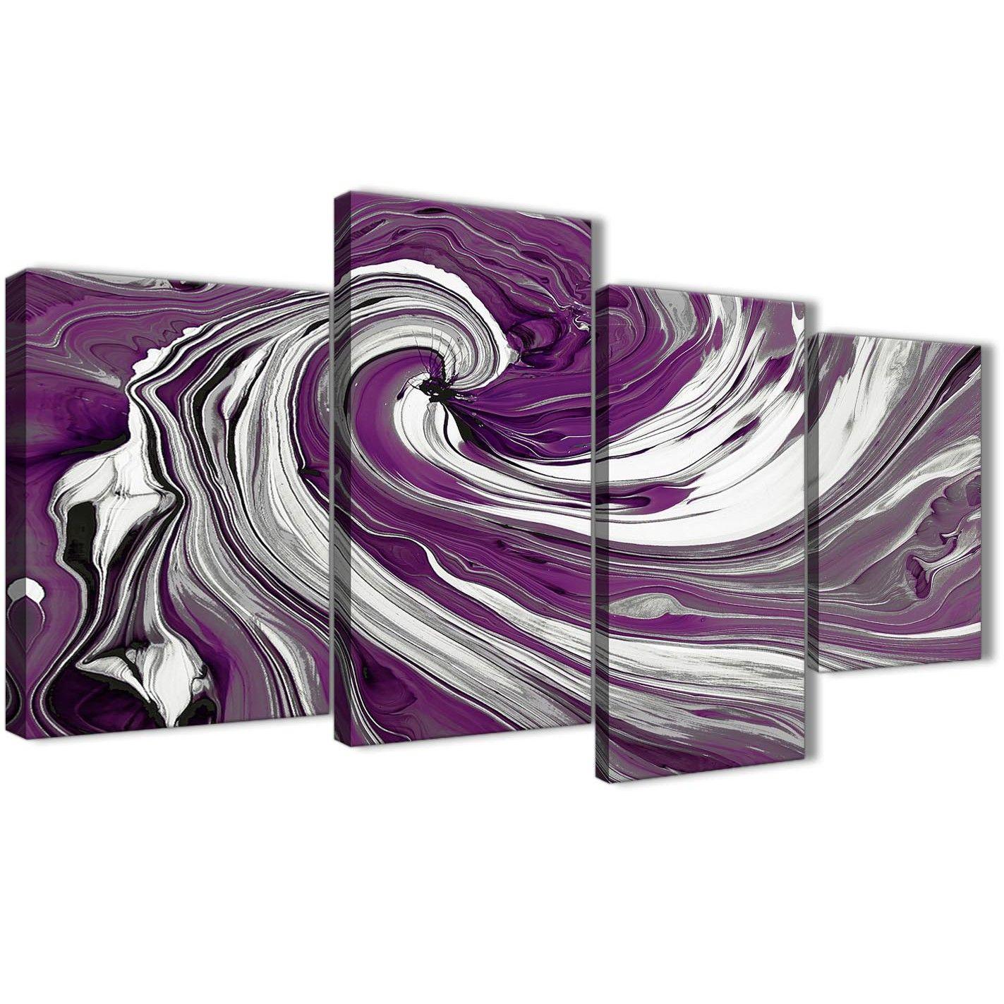 Purple Swirls and White Logo - Large Purple White Swirls Modern Abstract Canvas Wall Art - Split 4 ...