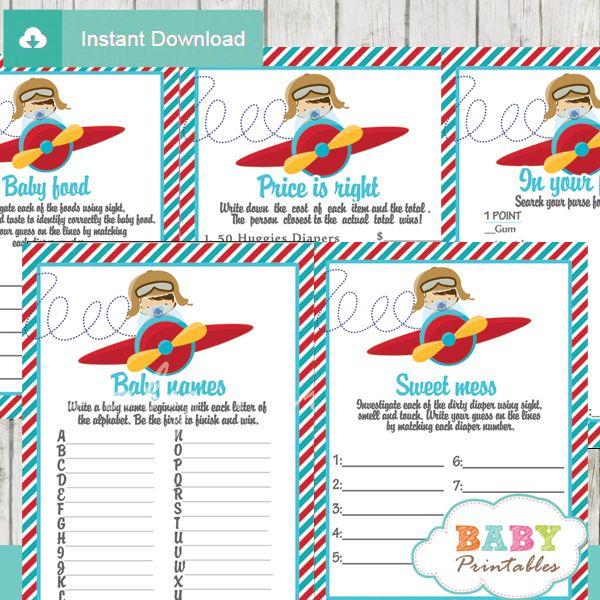 Red and Turquoise Logo - Red & Turquoise Little Pilot Baby Shower Games - D168 - Baby Printables