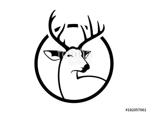 Deer Face Logo - Line Art Animal Black Circle Deer Head with Horn Illustration Logo