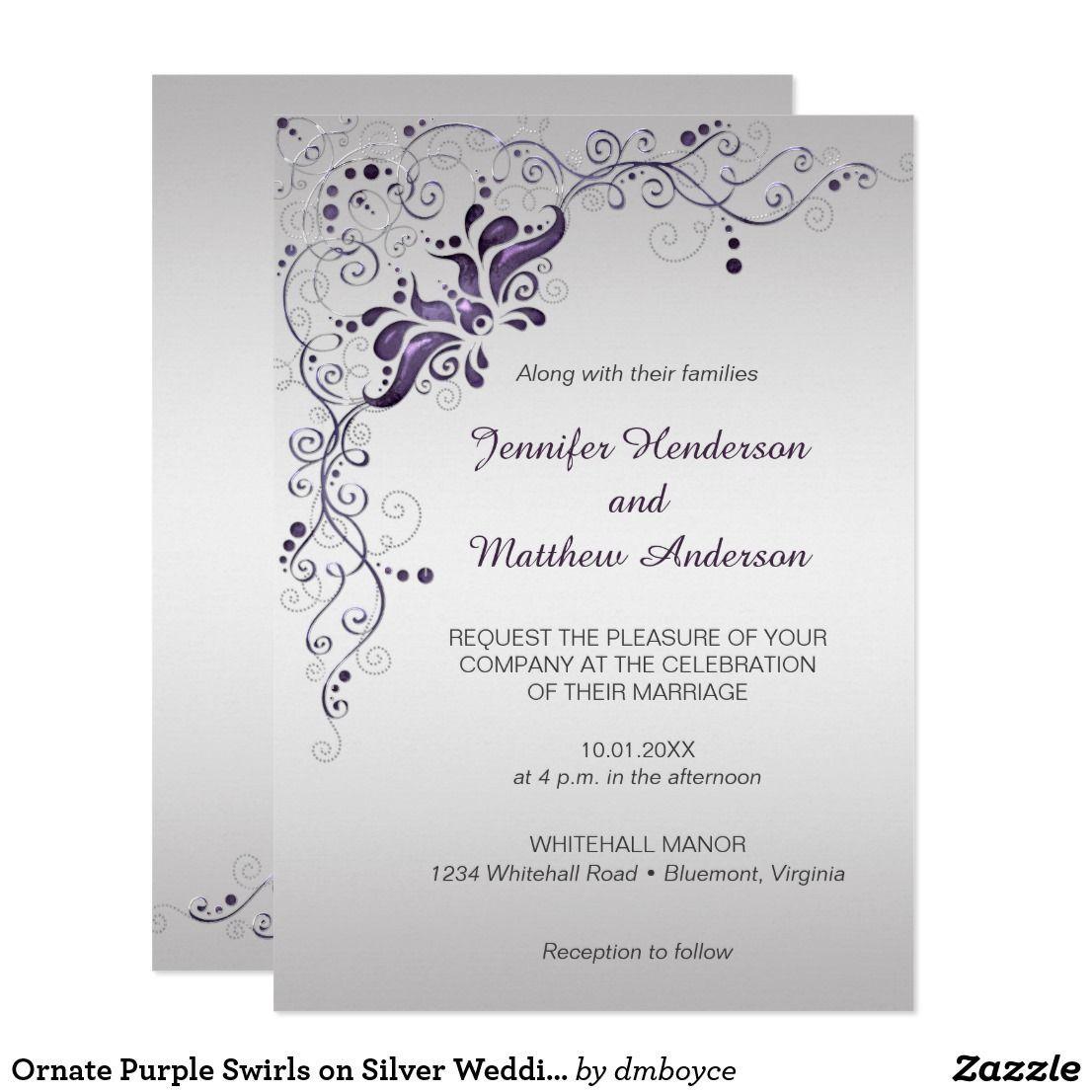 Purple Swirls and White Logo - Ornate Purple Swirls on Silver Wedding Invitation | Pinterest ...