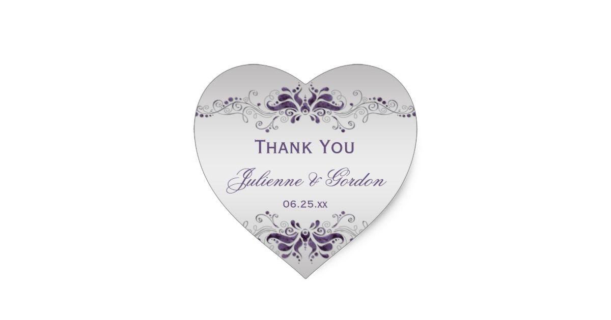 Purple Swirls and White Logo - Ornate Purple Silver Swirls Heart Wedding Favour Heart Sticker ...