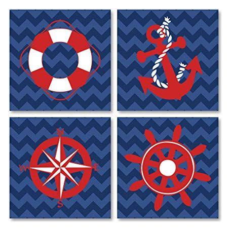 Red White Compass Logo - 4 Nautical Anchor Compass Wheel and Buoy on Chevron; Four 12x12 ...