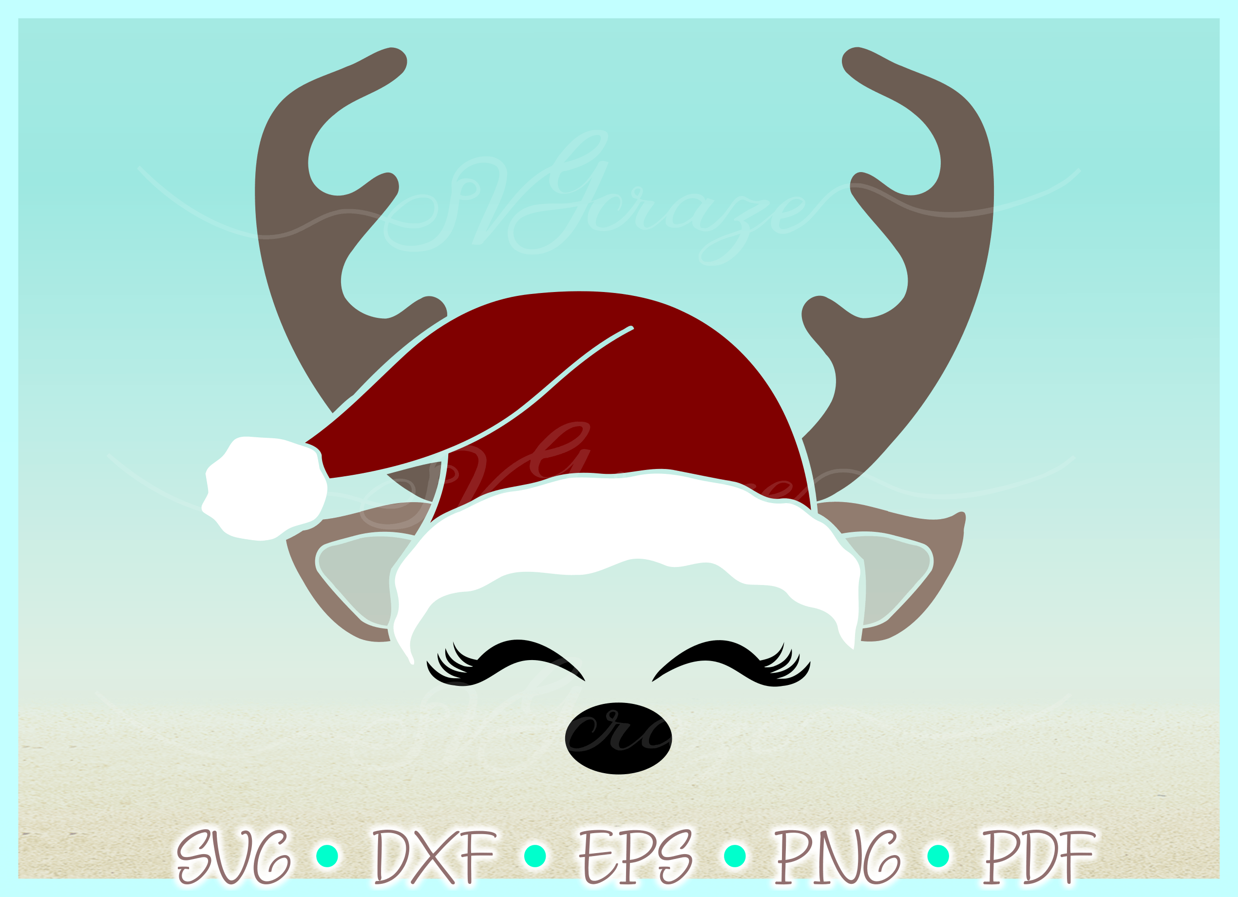Deer Face Logo - Reindeer Face with Santa Hat Christmas Deer SVG DXF EPS PDF