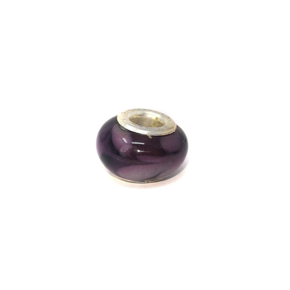 Purple Swirls and White Logo - Lemonade Pandora Style Purple Glass Bead With White Swirls