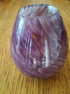 Purple Swirls and White Logo - BEAUTIFUL SIGNED PURPLE & WHITE SWIRLS ART GLASS VASE HAND BLOWN | eBay