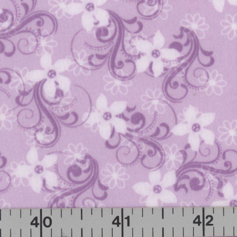 Purple Swirls and White Logo - Lilac Fabric with White Flowers and Purple Swirls - Mook Prints ...