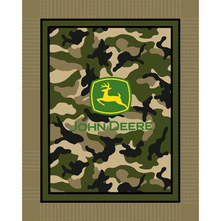 John Deere Camo Logo - Springs Creative John Deere No Sew Fleece Throw Kit, Green Camo