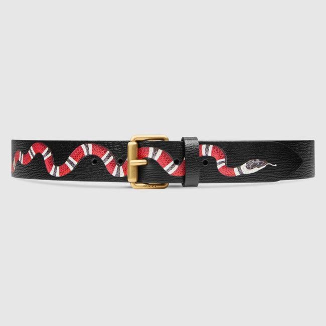 Supreme Rattlesnake Box Logo - Leather belt with Kingsnake in Black leather with Kingsnake print ...