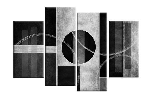 Split Black Rectangle Logo - Large Black Grey White Abstract Canvas Wall Art Picture Split Multi