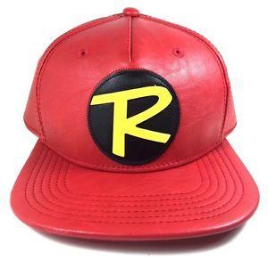 Red Suit Logo - DC COMICS ROBIN LOGO RED FAUX LEATHER PU COSTUME SUIT UP SNAPBACK