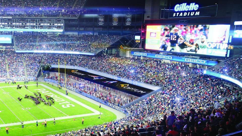 Patriots End Zone Logo - Patriots Unveil Image Of New Field Level Lounge Boston Globe