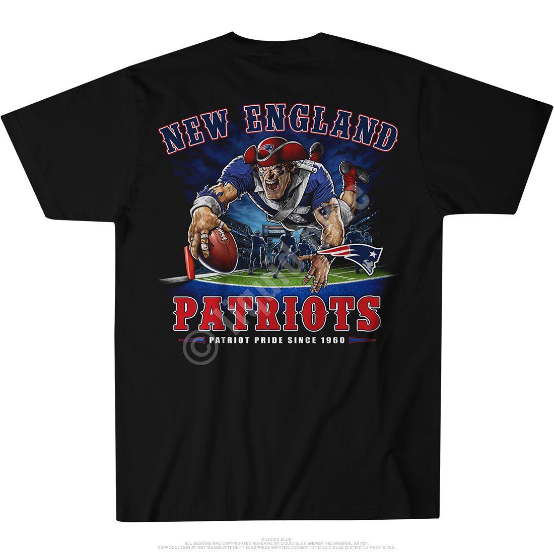 Patriots End Zone Logo - NFL New England Patriots End Zone Black T-Shirt Tee Liquid Blue