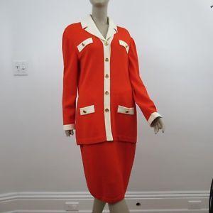 Red Suit Logo - St John Collection Suit Blazer Skirt Jacket Knit Red White Logo Gold ...