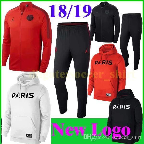 Red Suit Logo - 2019 New Logo PSG Soccer Tracksuit Paris BLACK RED Suit Jacket+Pants ...