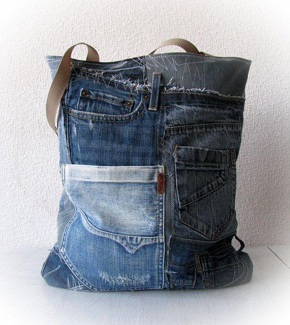 Blue Jean Recycle Logo - Recycled denim tote bag, upcycled blue jean patchwork handbag, old ...