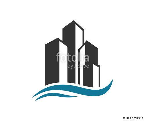 Generic Square Logo - Square Building Real Estate one the Beach with Wave Generic Logo