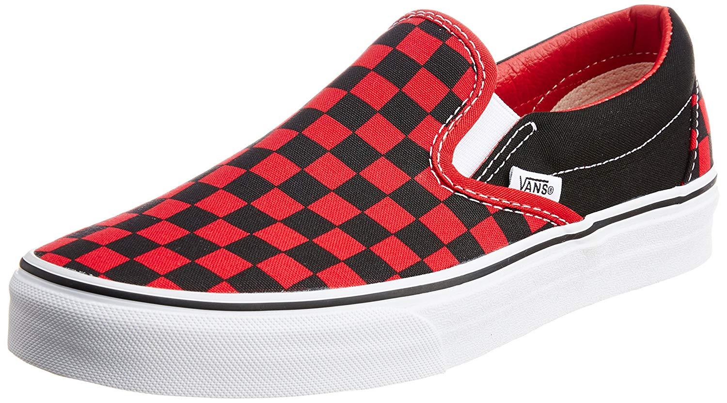 Checkerd Vans Red Logo - Vans Men's Classic Slip On Checkerboard Red And Black Canvas Boat