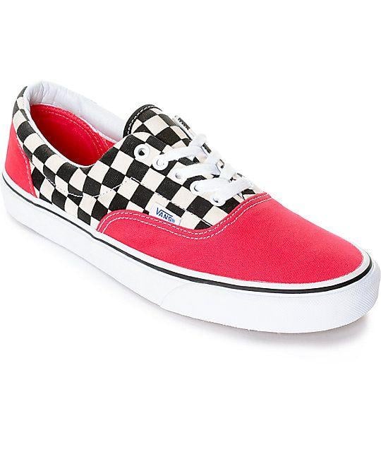 Checkerd Vans Red Logo - Vans Era 2 Tone Checkered Red & White Skate Shoes