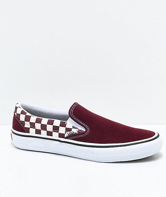 Checkerd Vans Red Logo - Vans Slip On Pro Port Royal Red & White Checkered Skate Shoes