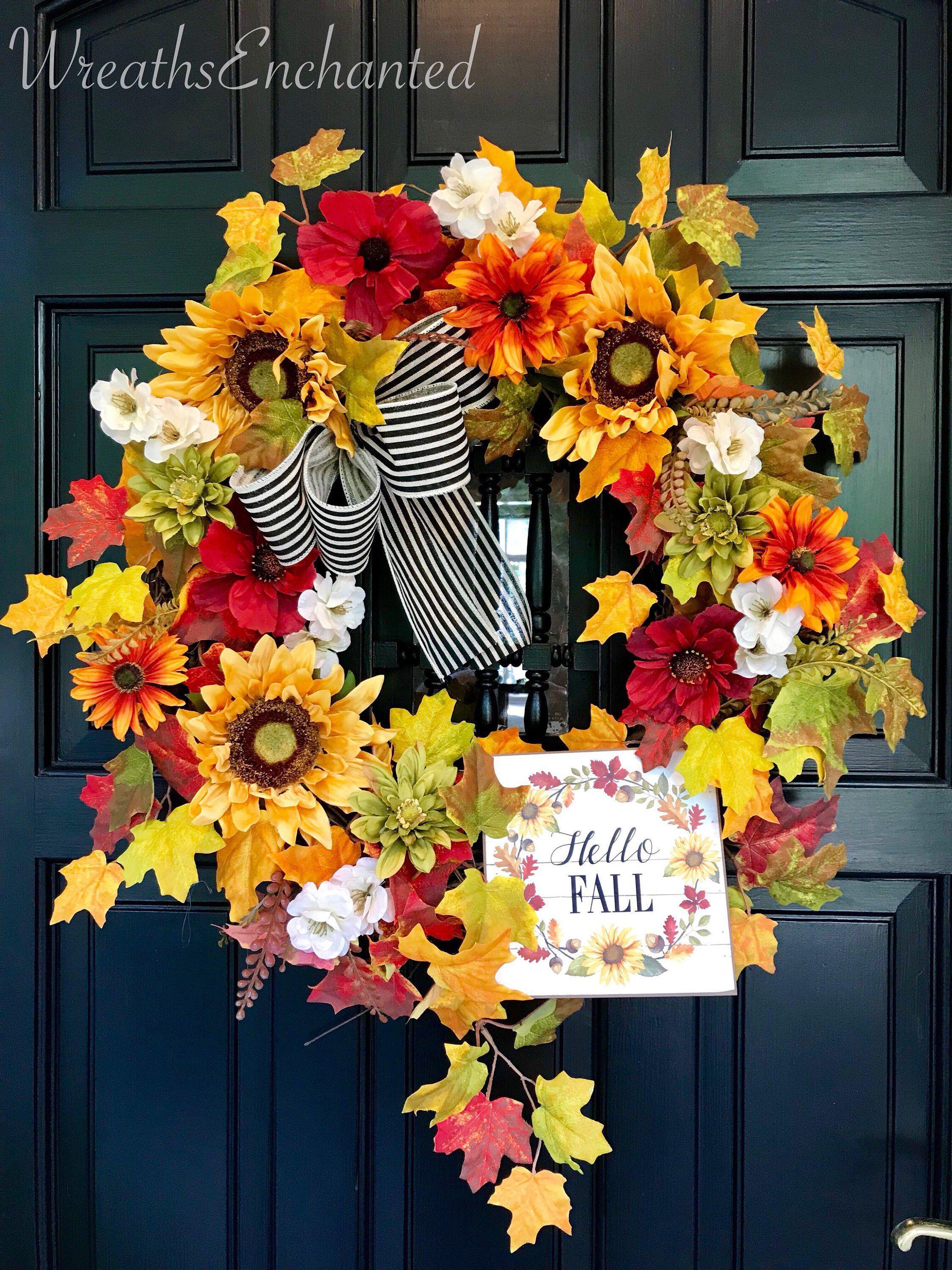 Rustic Wreath Free Flower Logo - Fall Wreath Autumn Rustic Wreath Hello Fall Sign Wreath Free ...