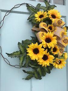 Rustic Wreath Free Flower Logo - FREE SHIPPING US! Farmhouse Rustic Sunflower Fall Old Wire hoop ...