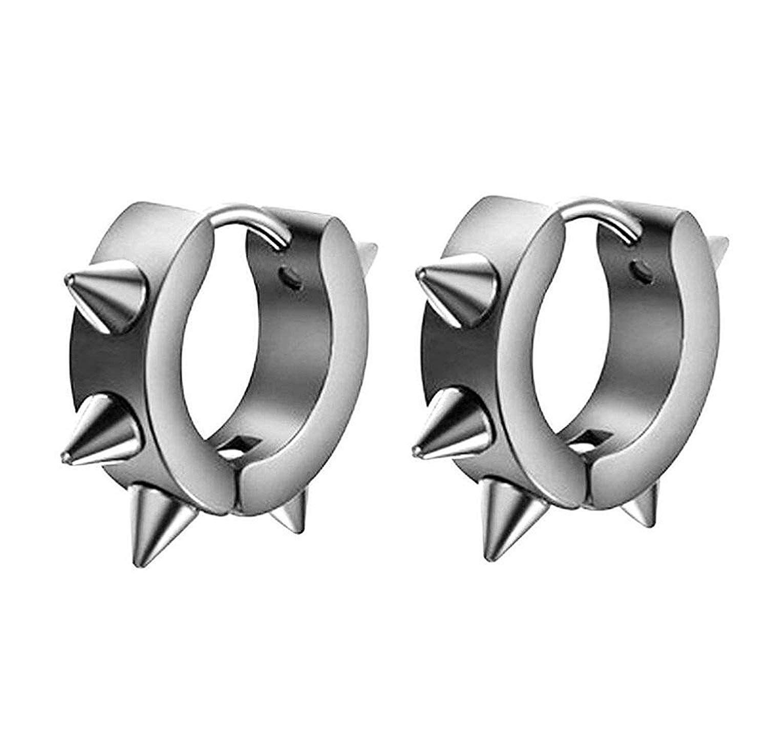 Cool Spike Logo - Malloom Men Stainless Steel Hoop Spike Circle Huggie Studs Earrings ...