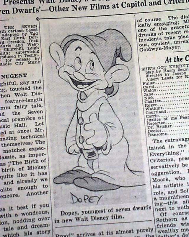 1941 Walt Disney Presents Logo - SNOW WHITE Walt Disney Opening Day REVIEW w/ Dopey Illustration 1941