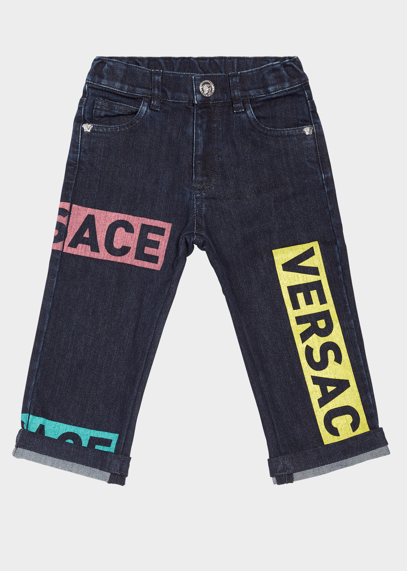 Colorful Clothing Logo - Young Versace Colorful Logo Patches Jeans for Boys | Official Website