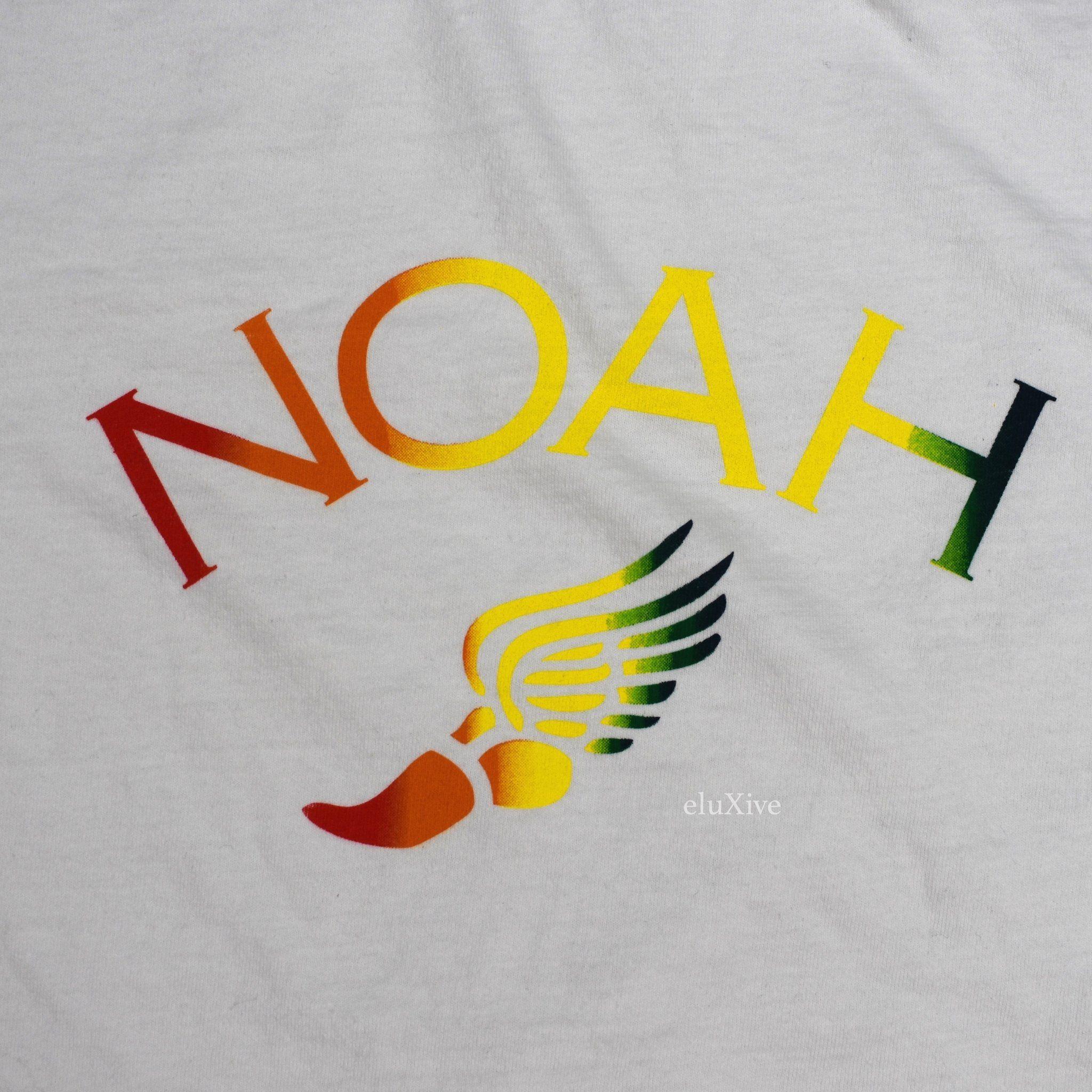 Winged Foot Logo - Noah - Men's White Rainbow Winged Foot Logo Ringer Crewneck T-Shirt ...