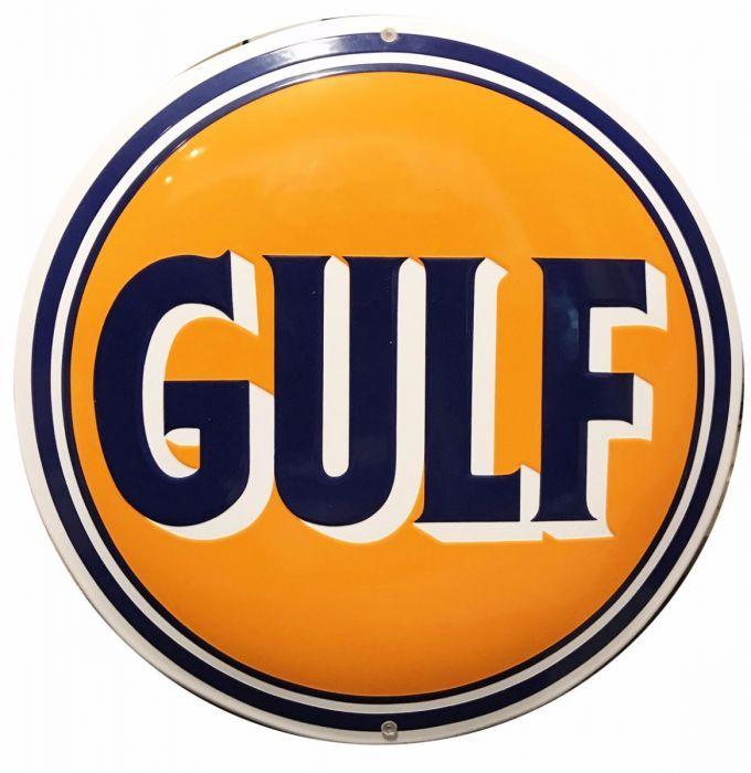 Gulf Logo - Classic Gulf Logo Porcelain Sign (Light Orange) 40 cm - FiftiesStore.com