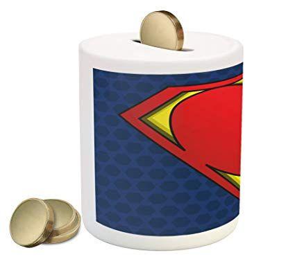 Red and Yellow Bank Logo - Amazon.com: Lunarable Superhero Piggy Bank, My Super Man Shield Logo ...