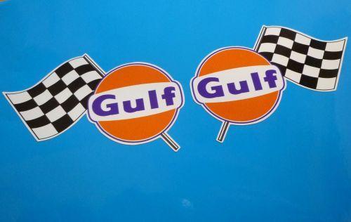 Gulf Logo - Gulf Logo & Chequered Flag Handed Stickers. 16 Pair