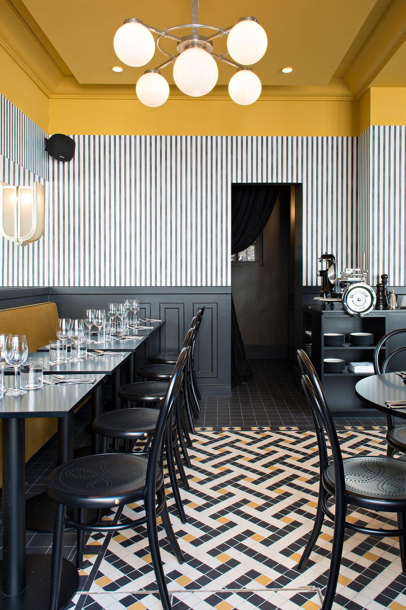 Black and White and Yellow Restaurant Logo - Emilie Bonaventure: Epoca, Paris | Interior Design and Architecture ...