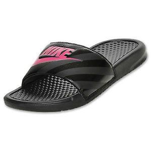 Pink and Black Nike Logo - Women's Nike Benassi JDI Swoosh Slide Sandals Black Pink NWT SALE