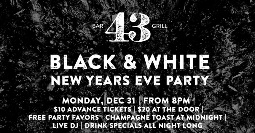 Party Black and White Logo - New Year's Eve 2019 Party at Bar 43 in Sunnyside, Queens. Black
