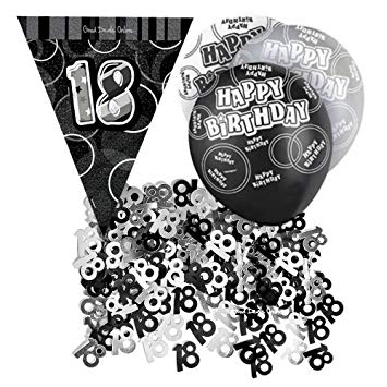Party Black and White Logo - BLACK WHITE SILVER AGE 18 18TH HAPPY BIRTHDAY PARTY CELEBRATION