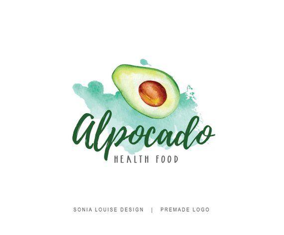 Custom Food Logo - Avocado logo, fruit logo, food logo, health food, watercolor avocado