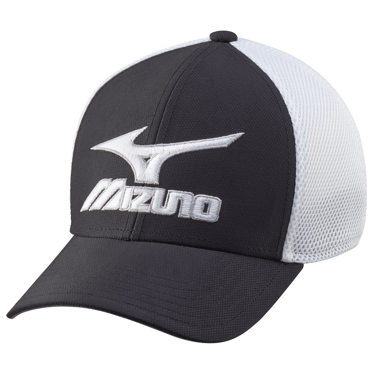 Mizuno Golf Logo - MIZUNO PHANTOM MENS PERFORMANCE FITTED GOLF CAP - BLACK / WHITE ...