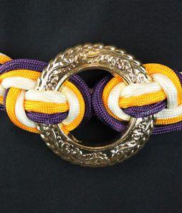 Purple Yellow Circle Logo - Vintage Rope Belt 32 40 80s Purple Yellow White Gold Circle Stretch